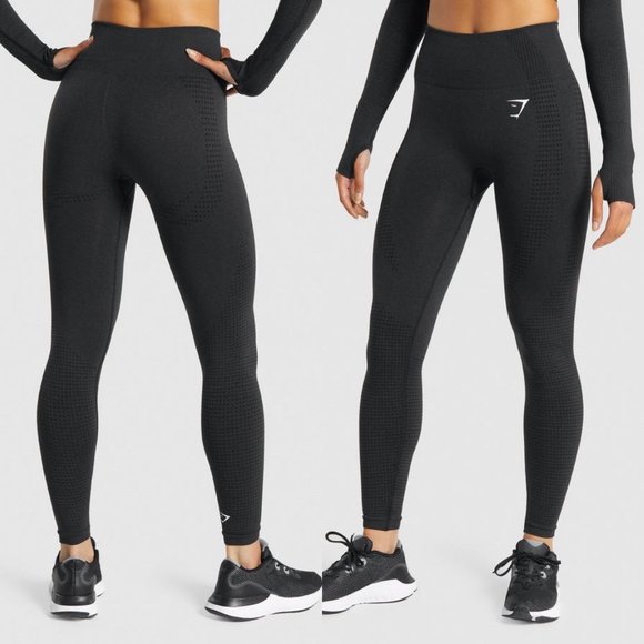 Gymshark Vital Seamless 2.0 High Waist Train Leggings Pants Size XXL Black Marl - Picture 1 of 9